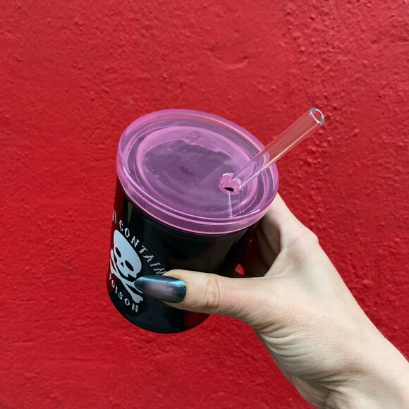 May Contain Poison Glass Double Old Fashioned with Lid and Straw - Picture 5 of 11